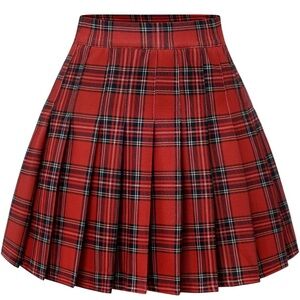 Red Plaid Pleated Mini Skirt | Dark Academia Y2K School Girl Tartan Size L / XL